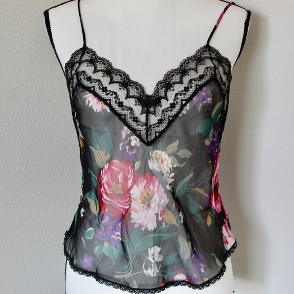 Vintage Black Lace & Sheer Floral Camisole - Picture 1 of 7